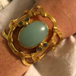 Julie Vos Cuff with Aquamarine Stone.